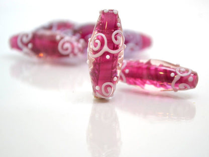 rhombus glass lampwork beads artisan lampwork set beads for jewelry oval glass beads rubina pink glass beads curls beads pink and white