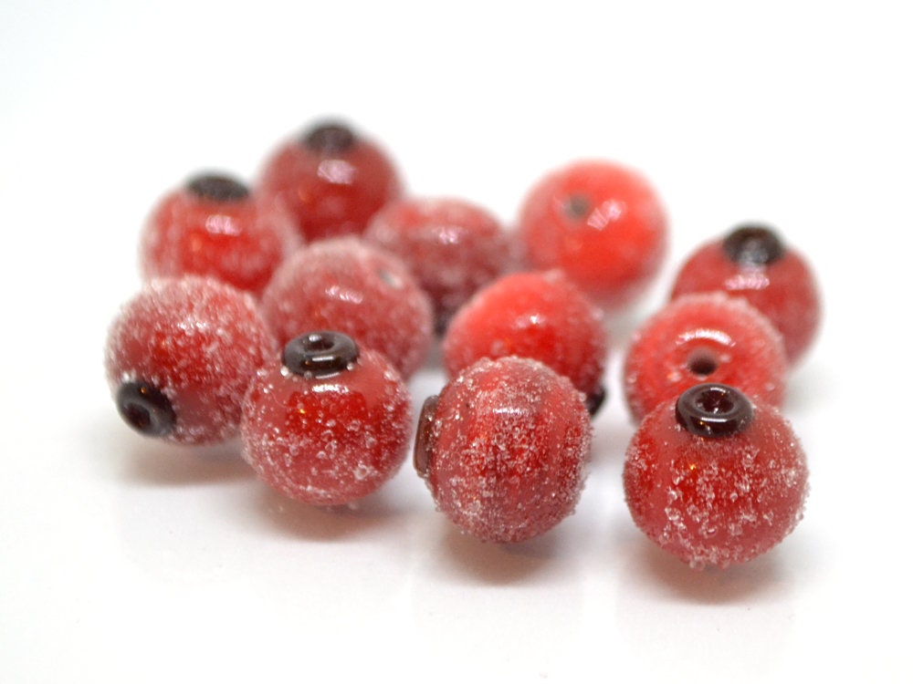 Red currant glass beads, Frost glass berries, Lampwork berry, Lampwork currant, Glass Redcurrant, half drill