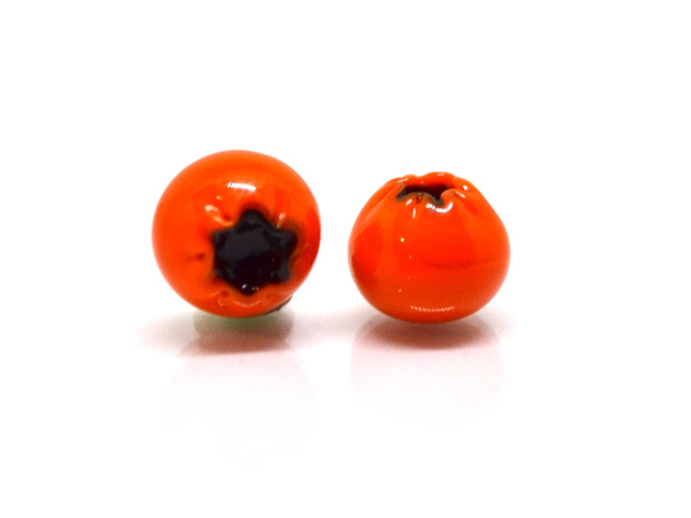 Orange lingonberry glass beads, Glass orange whortleberry, Orange glass huckleberry, Winter berry, Lampwork berry, Lampwork cowberry