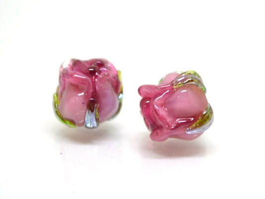 Pink wine 8mm rosebud beads, Pink Floral lampwork, Rose beads, Flower glass beads, Earrings Flower Beads, Murano Beads, Jewelry making