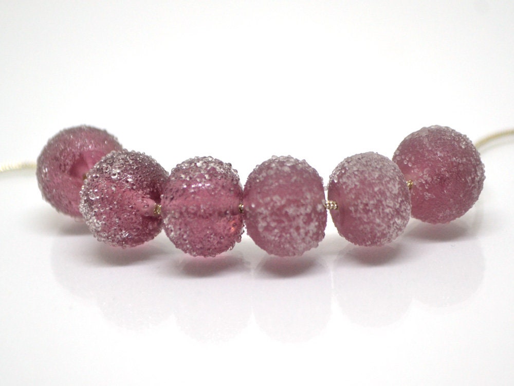 Frosted purple glass beads, Artisan lampwork rondelle beads, amethyst glass beads, sugar glass beads for jewelry making bracelet earrings