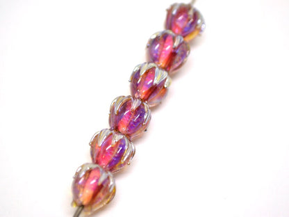 Ruby rose silver flower beads, Lampwork flower, 10mm flower beads, Glass flower, Floral lampwork, Artisan lampwork, netting silver pink