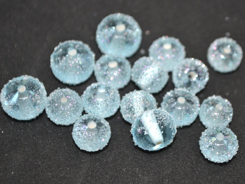 Blue frosted beads, Sugar Glitter bead, Winter glass beads, Sugar lampwork beads, Artisan lampwork, Stardust glass beads, Christmas beads
