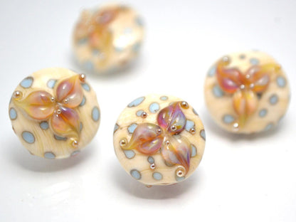 Lentils lampwork beads - Beige Ivory glass beads - Lampwork beads - Lily flower lampwork beads - Murano glass - Ivory bead set - Jewelry
