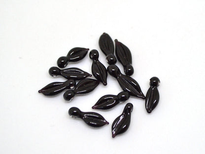 Black lampwork leaf beads, Small Leaf beads, Small Leaf charm, Black leaves, Tiny Glass leaves, Top drilled leaf beads, Lampwork leaf bead