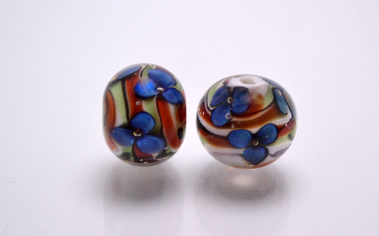 Lampwork glass bracelet making set bead for jewelry making lampwork artisan blue stripe bead blue flower bead glass art handmade bead set