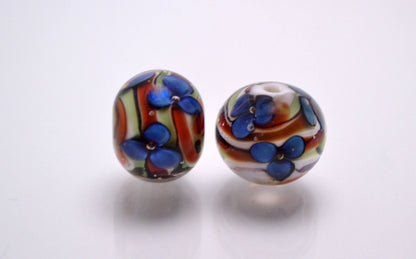 Lampwork glass bracelet making set bead for jewelry making lampwork artisan blue stripe bead blue flower bead glass art handmade bead set