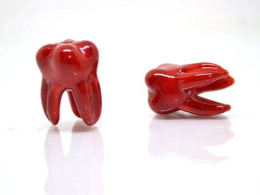 Red tooth beads, Red Molar beads, Glass Root tooth beads, Dentist gift, Dentist surprise,Lampwork beads, Teeth necklace