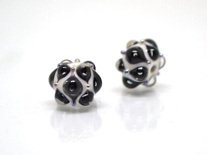 White black handmade glass bead, 10mm glass beads, White lampwork, Artisan lampwork, Beads for bracelet, Black and White