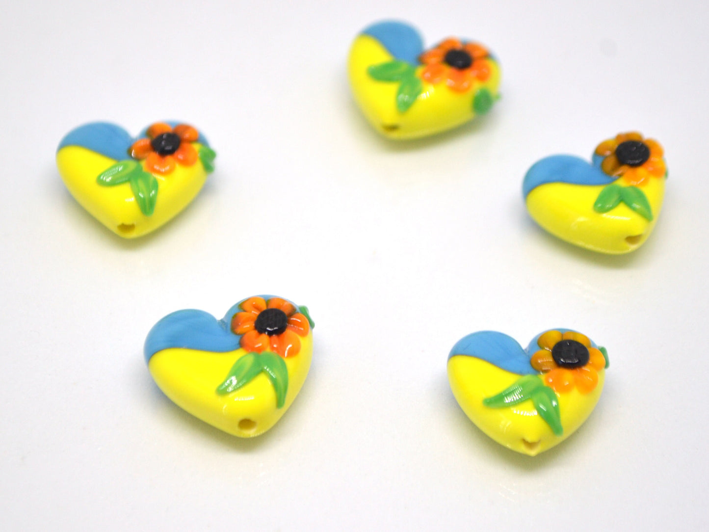 Yellow Blue Glass Heart, Lampwork Heart pendant, Heart with Sunflower, Ukraine symbol, Handmade lampwork, Stand with Ukraine