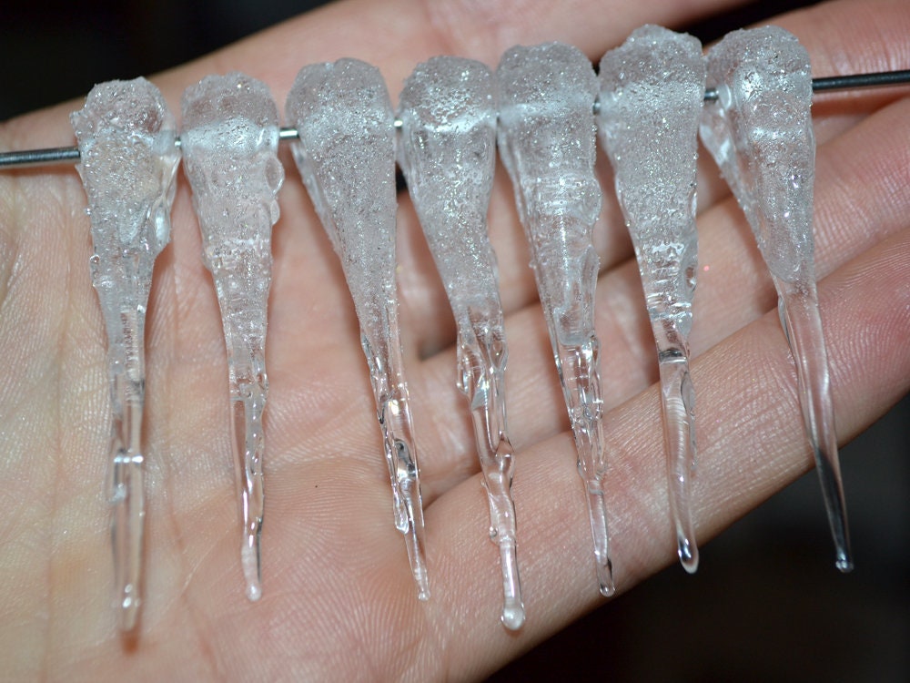Frosted Icicle Glass Beads, Winter Lampwork, Transparent Glass beads, Xmas Lampwork, Christmas beads, Holiday beads, Artisan lampwork