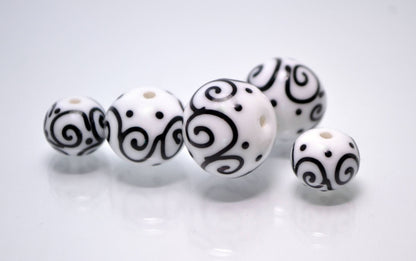 hollow beads black white glass bead hand painted beads lampwork bead set artisan lampwork jewelry making bead handmade rondelle lampwork