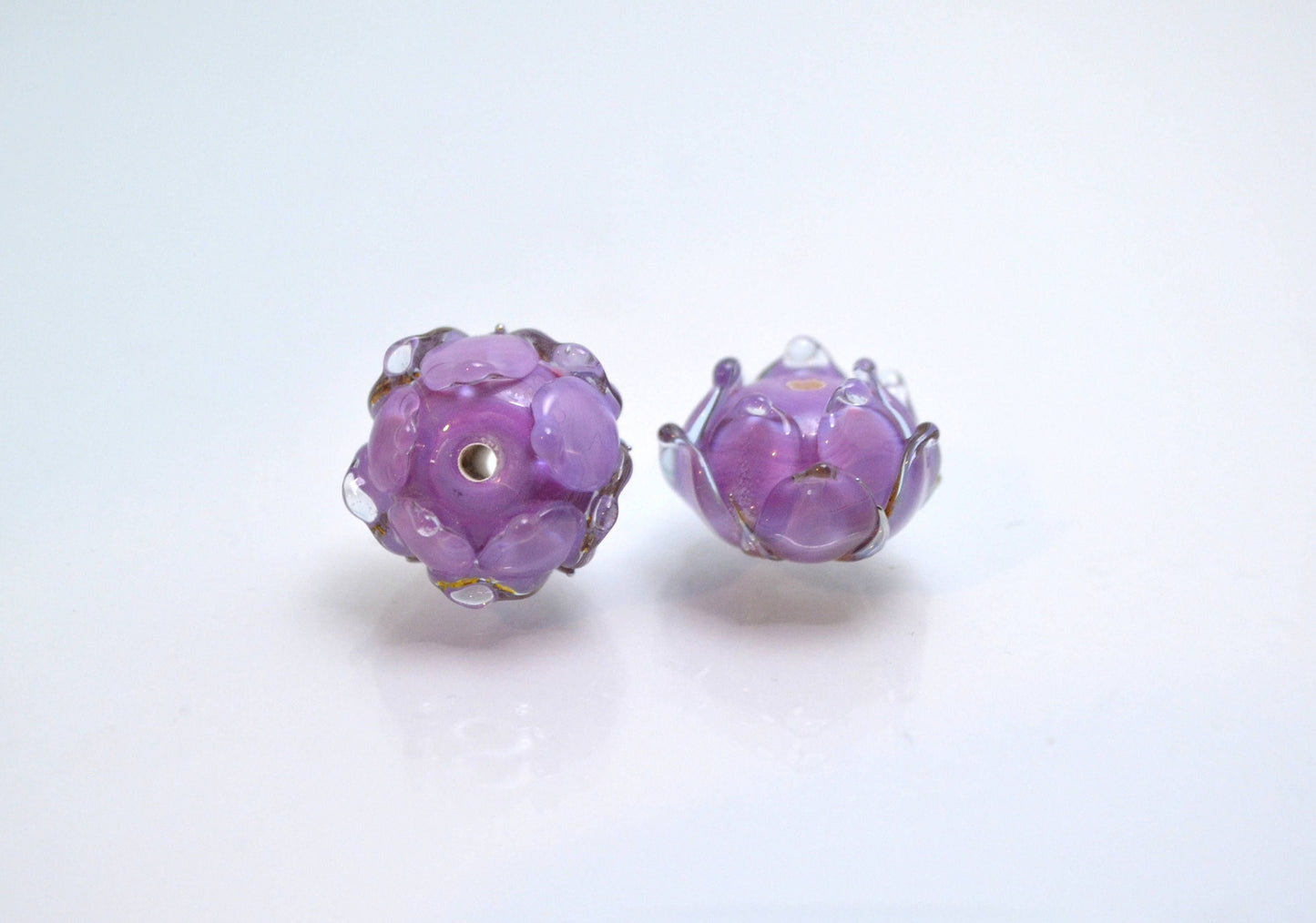 lilac purple jewelry floral making jewelry set art glass bead handmade artisan lampwork earrings brooch necklace ring bud flower lampwork