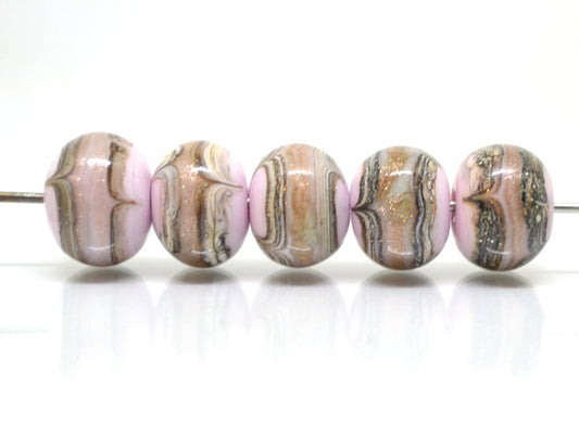 Pink and Gold glass beads, Gold sand Glass beads, Artisan lampwork, Beads for bracelet, Pale pink glass beads, Lampwork Beads set