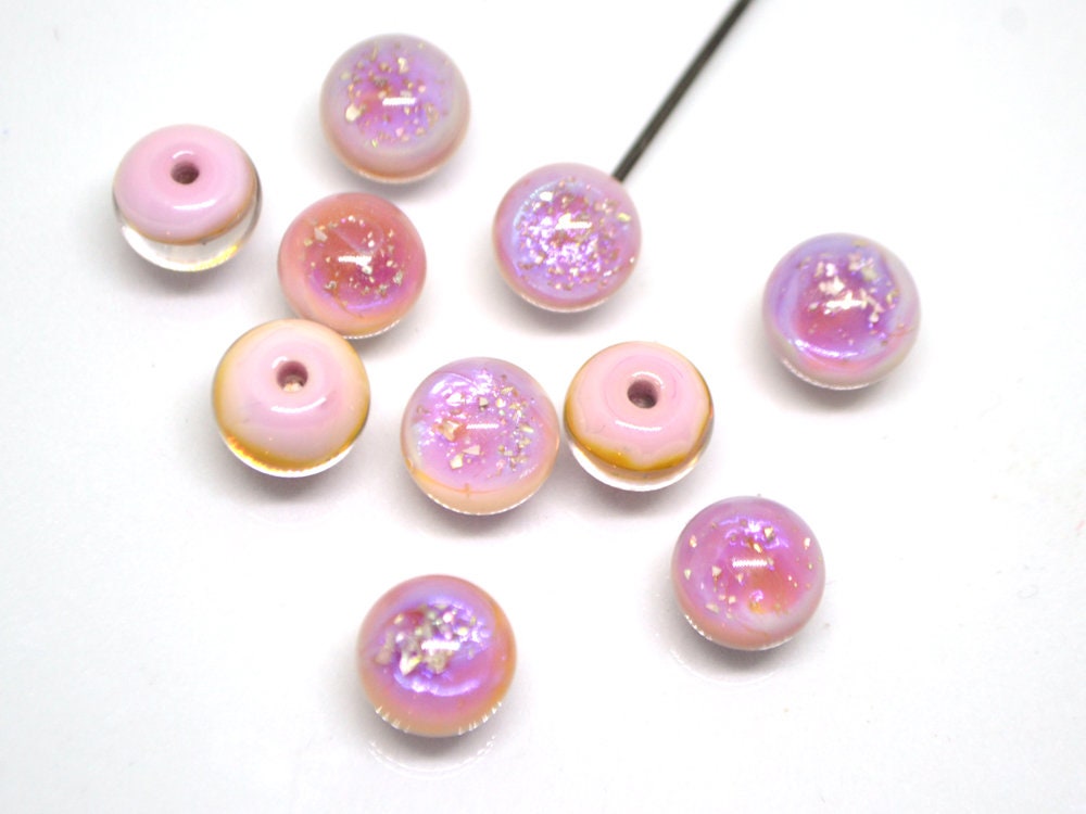 Pale pink glass universe beads, Handmade Space lampwork, Galaxy beads, Half-drilled beads, Galaxy jewelry, Artisan lampwork, Made for Order