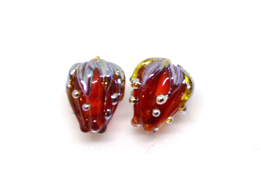 Red wine and silver floral lampwork beads, 7mm glass beads, Half drilled beads, Very small beads, Tiny beads