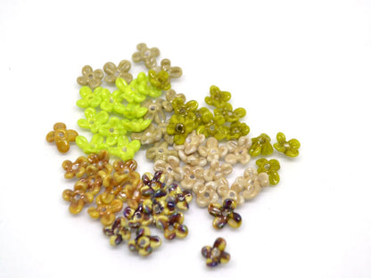 Tiny olive green flower beads, Very small flowers, Opaque glass flower, Green small flower beads, 5mm flowers, Artisan lampwork