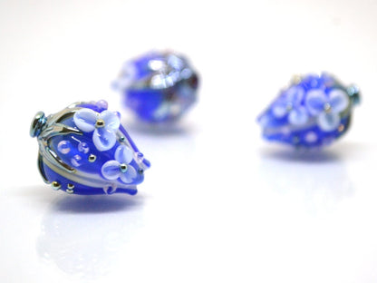 Cobalt flower bouquet lampwork beads, Sapphire lampwork beads, Artisan lampwork, 3d flower beads
