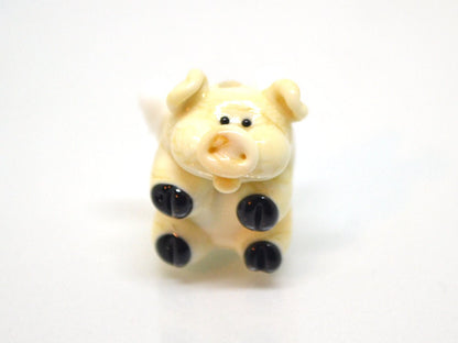 Glass flying pig beads, Lampwork pig beads with wings, Beige pig beads, Valentine's Day, Cute piggy beads