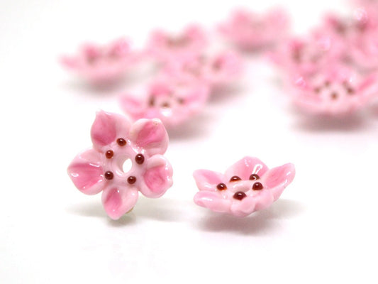 glass flower sakura flower beads floral lampwork blossom beads pink lampwork bead work floral decoration spring beads summer artisan beads