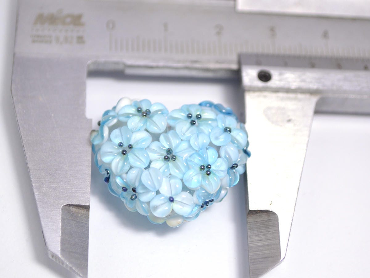 flower lampwork wedding jewelry making heart bead something blue romantic pendant handmade blue flower bead artisan lampwork floral glass