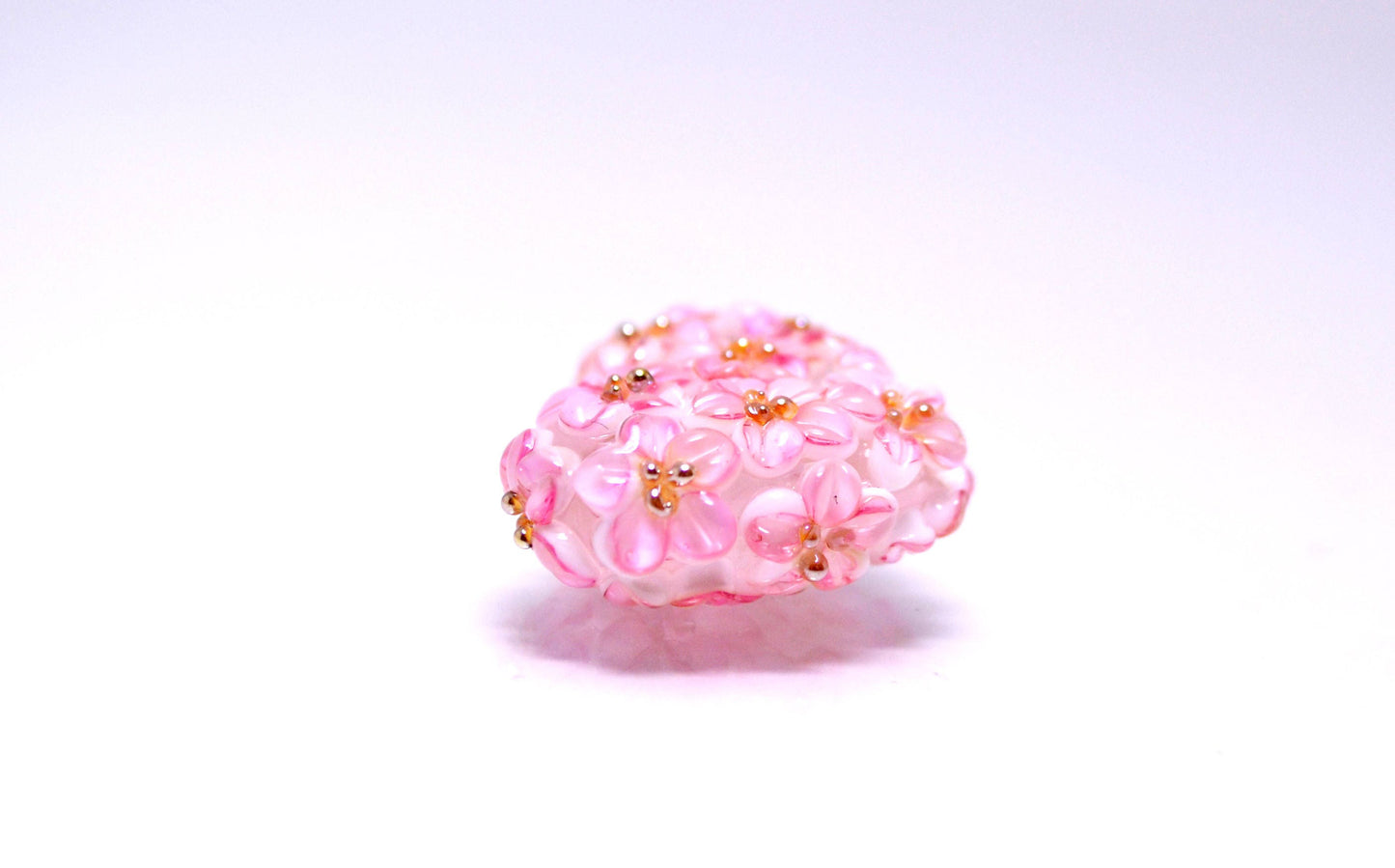 Flower heart bead wedding jewelry making romantic jewelry pendant Lampwork bead pink flower bead artisan lampwork floral art glass handmade