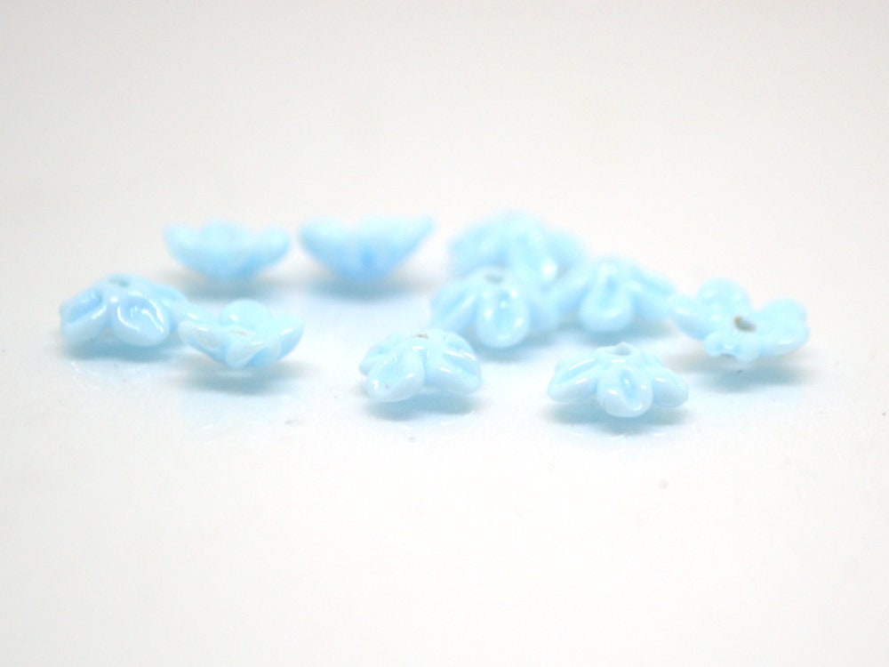 Opaque blue Mini flower beads, Blue spacer beads, Wedding lampwork, Flower bead caps, Something blue, Tiny flowers, Blue wedding beads