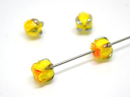 Yellow orange 8mm rosebud beads, Summer Floral lampwork, Rose beads, Colorful glass beads, Art Flower Beads, Murano Beads, Flower bud bead