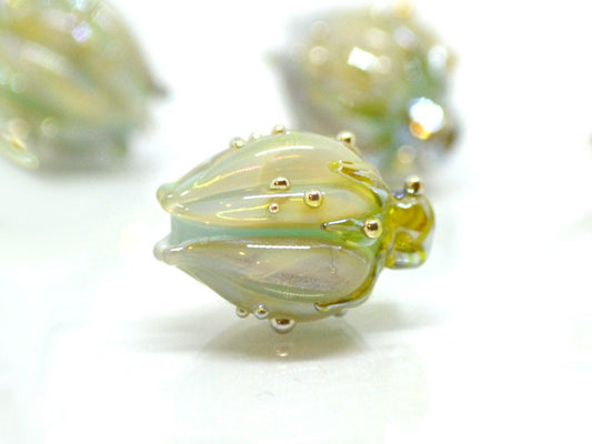 Lampwork glass flower bead, Pale green tea lavender, Floral glass pendant, Flower beads for jewelry making, Artisan lampwork, Focal lampwork
