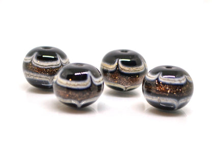 Gold sand glass beads, Black white gold Glass beads, Handmade lampwork beads, Absolutely Stunning