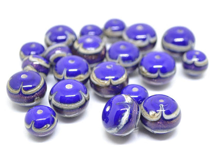 Murano glass blue lampwork Venetian italian glass Dark blue Ethnic beads Handmade bead Rondelle bead Cobalt blue glass beads jewelry making