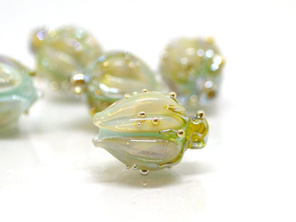 Lampwork glass flower bead, Pale green tea lavender, Floral glass pendant, Flower beads for jewelry making, Artisan lampwork, Focal lampwork