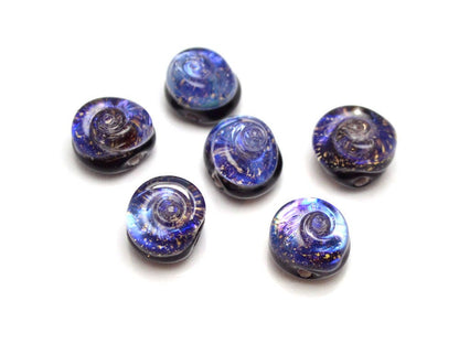 blue purple glass beads for bracelet making jewelry helix lampwork beads glass snail beads sparkling bead set lampwork artisan rainbow shell