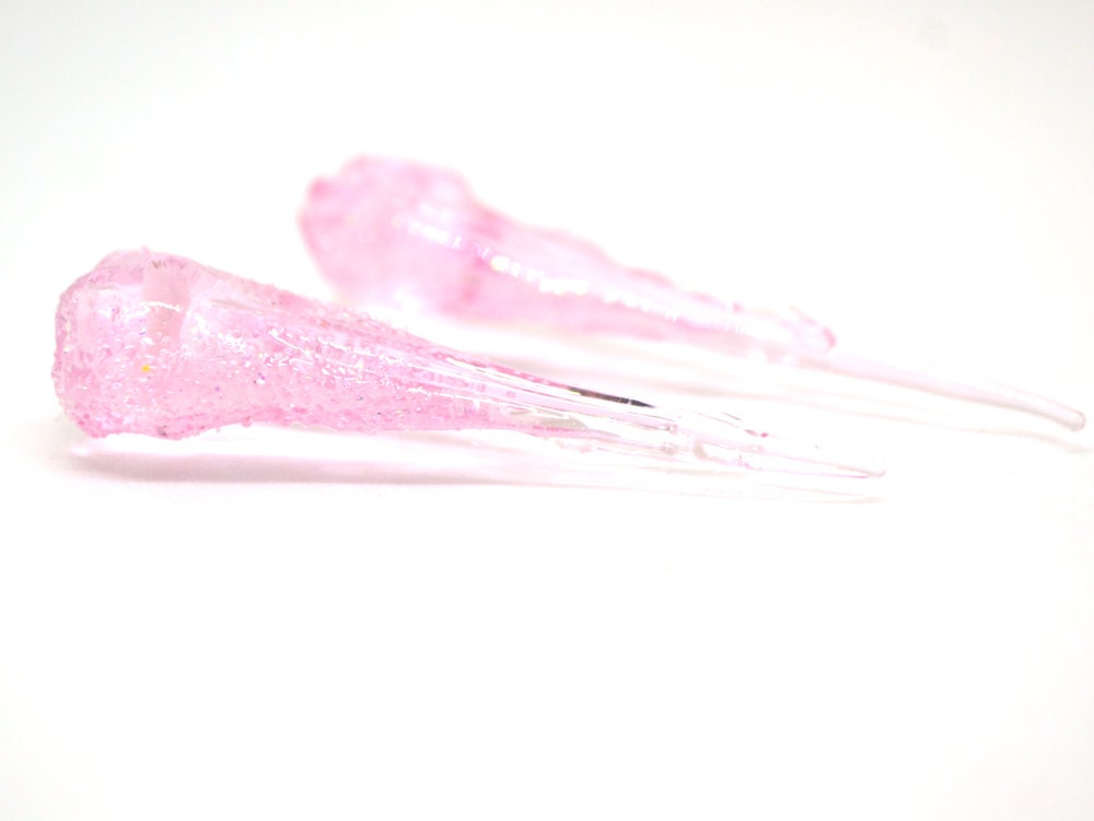 Pink Icicle Glass Beads, Christmas Beads, Transparent Glass beads, Snow Lampwork, Mini christmas tree decor, Holiday beads, Artisan lampwork