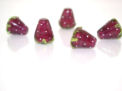 Red wine Strawberry glass beads, Lampwork berry beads, Lampwork berries, Lampwork strawberry, Berry jewelry, Burgundy berry beads