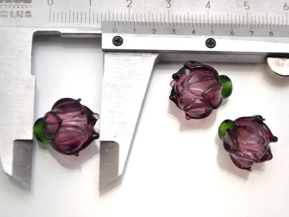 purple flower lampwork glass bud beads floral jewelry making set artisan lampwork earrings necklace violet amethyst transparent green