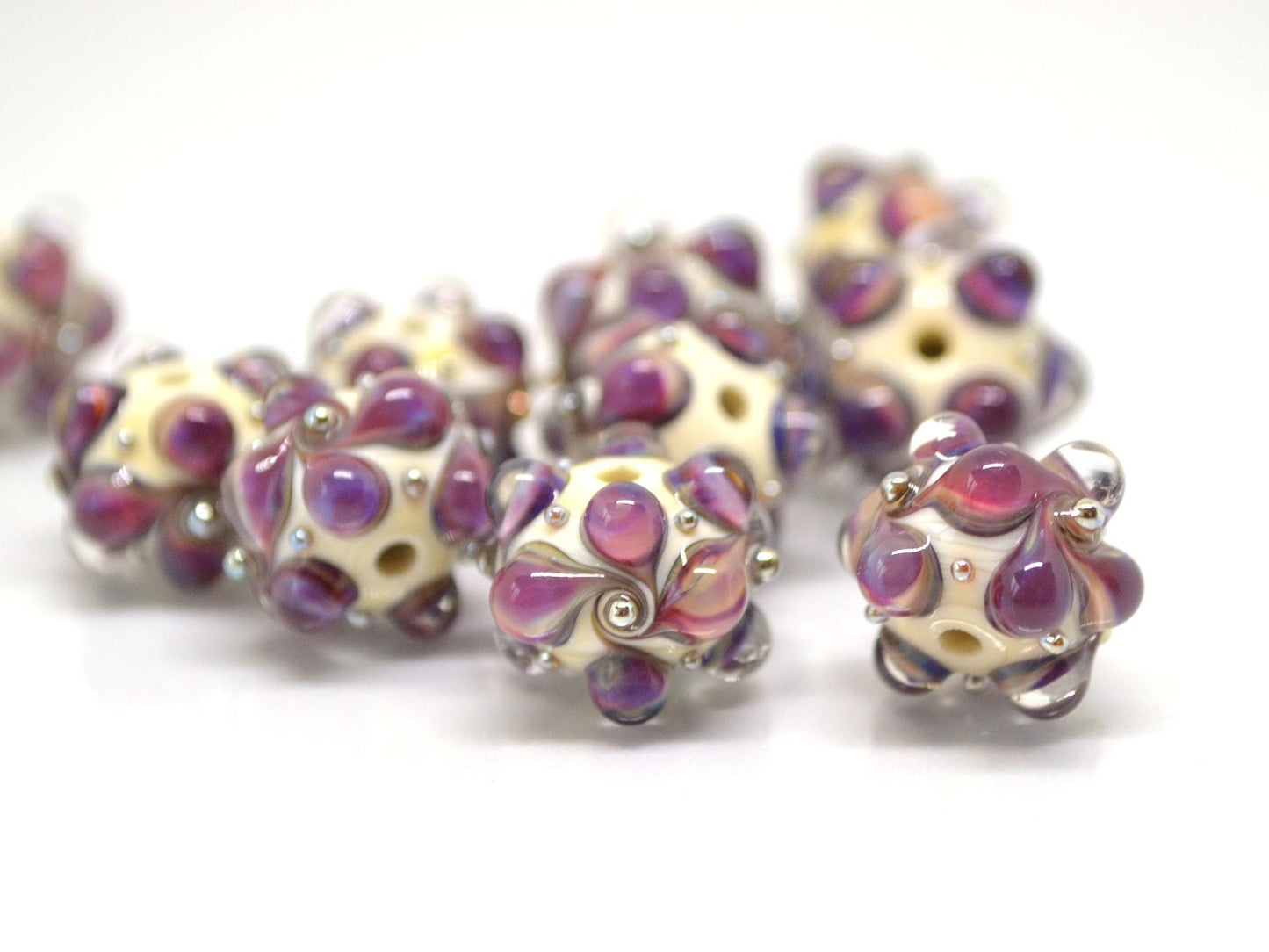 Purple beige Lampwork bead, Purple Ivory glass beads, Pastel lampwork beads, Focal beads, Artisan lampwork, Handmade bead, Rondelle beads