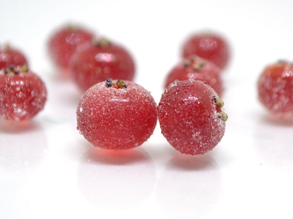 Red frost currant glass beads, Frosted glass berries, Lampwork berry, Lampwork currant, Glass Redcurrant,Lampwork glass beads,Handmade beads