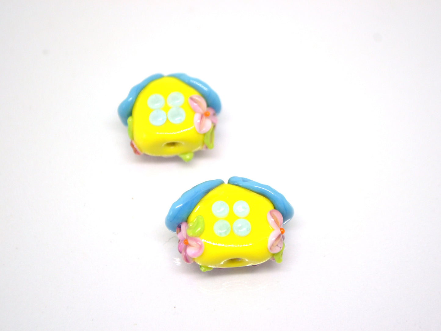 Yellow Blue house with flowers, Lampwork House pendant, Ukraine symbol, Ukrainian flag colors, Volume house, Stand with Ukraine