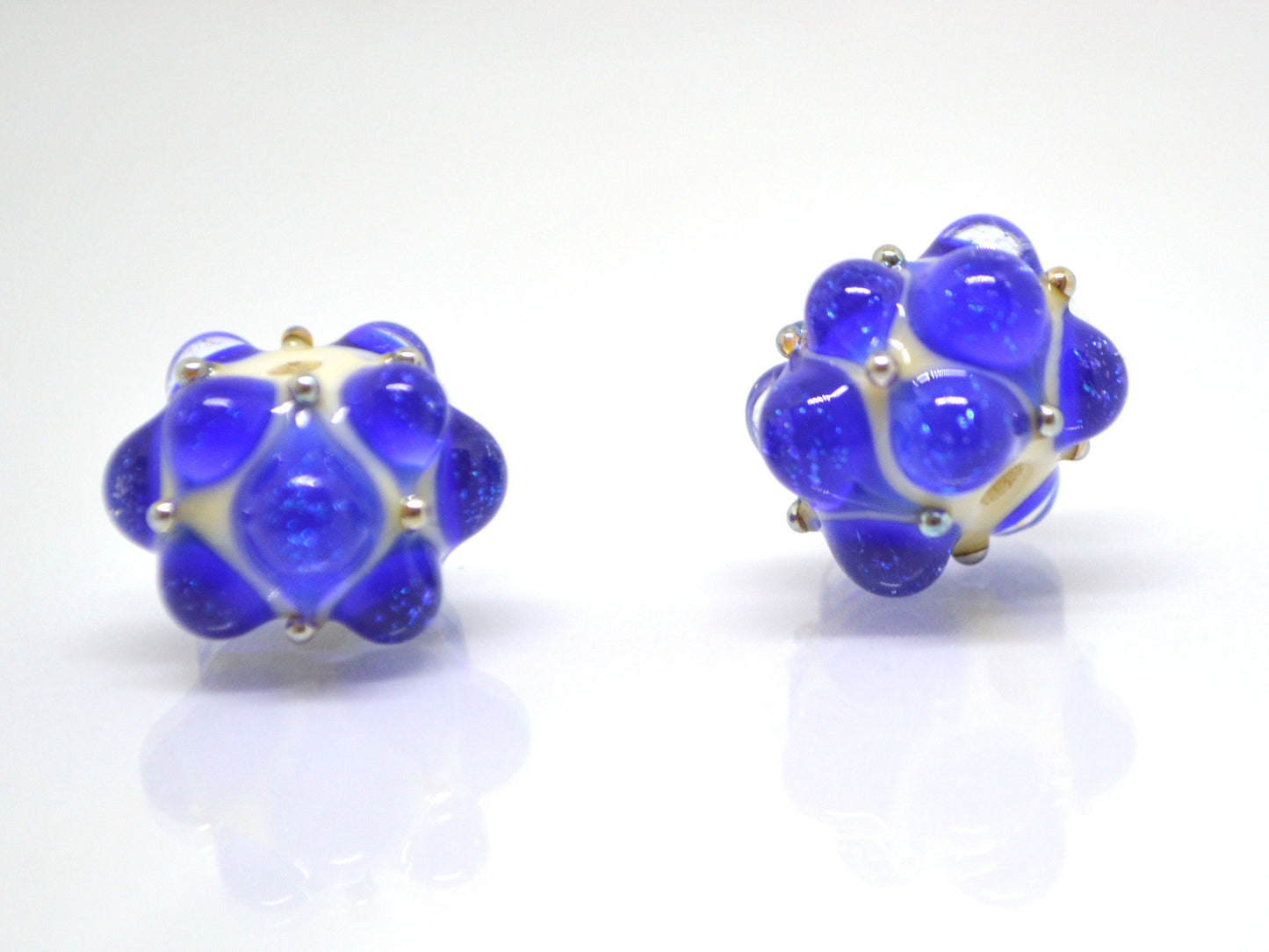 Electric Blue Lampwork bead, Cobalt blue glass beads, Blue beige lampwork beads, Artisan lampwork, Handmade bead, Rondelle beads
