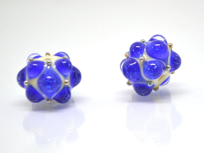 Electric Blue Lampwork bead, Cobalt blue glass beads, Blue beige lampwork beads, Artisan lampwork, Handmade bead, Rondelle beads