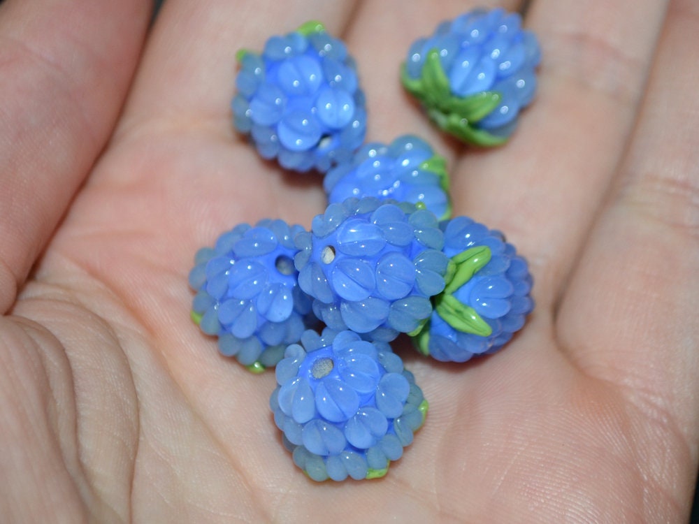 Periwinkle blue lampwork raspberry, Glass berries, Lampwork berry beads, Berry fruit beads, Glass Raspberry, Forrest berry beads