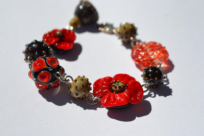 lampwork bead flower Red flower glass bead  Floral Lampwork red poppy glass bead artisan lampwork art glass handmade red jewelry making