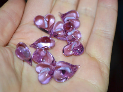 Lavender purple heart beads, Lampwork heart, Purple beads, Violet heart beads, Glass heart shape, Murano bead, Half-drilled beads
