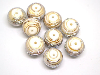White and gold lampwork glass Beads, Stripes beads, Silver Stains beads, electric beads, Artisan lampwork, Handmade glass beads, beige beads