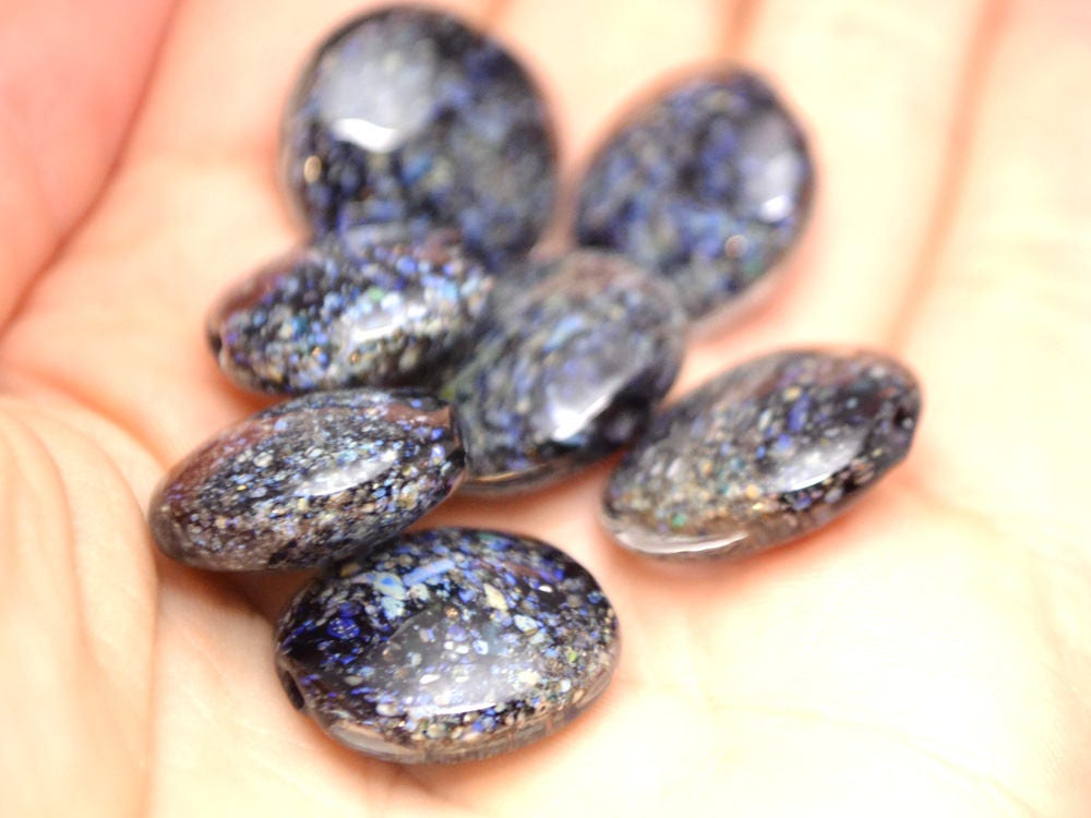 space glass beads jewelry making set beads lampwork handmade artisan lampwork lentils blue black glass beads stardust necklace beads set