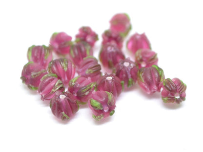 Frosted Pink Yarrow beads, Berry flower beads, Small glass beads, 7mm flower beads, Artisan lampwork