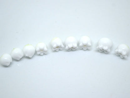 Lampwork lily of the valley beads, Glass may-lily beads, Floral lampwork beads, Tiny beads, White flower bud beads