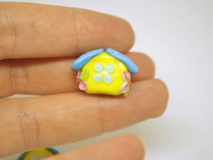 Yellow Blue house with flowers, Lampwork House pendant, Ukraine symbol, Ukrainian flag colors, Volume house, Stand with Ukraine