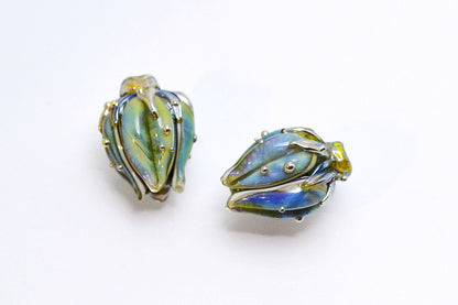 Flower artisan lampwork bead green blue bud handmade glass jewelry making set glass bell  Leaf Beads bracelet necklace pendant wedding
